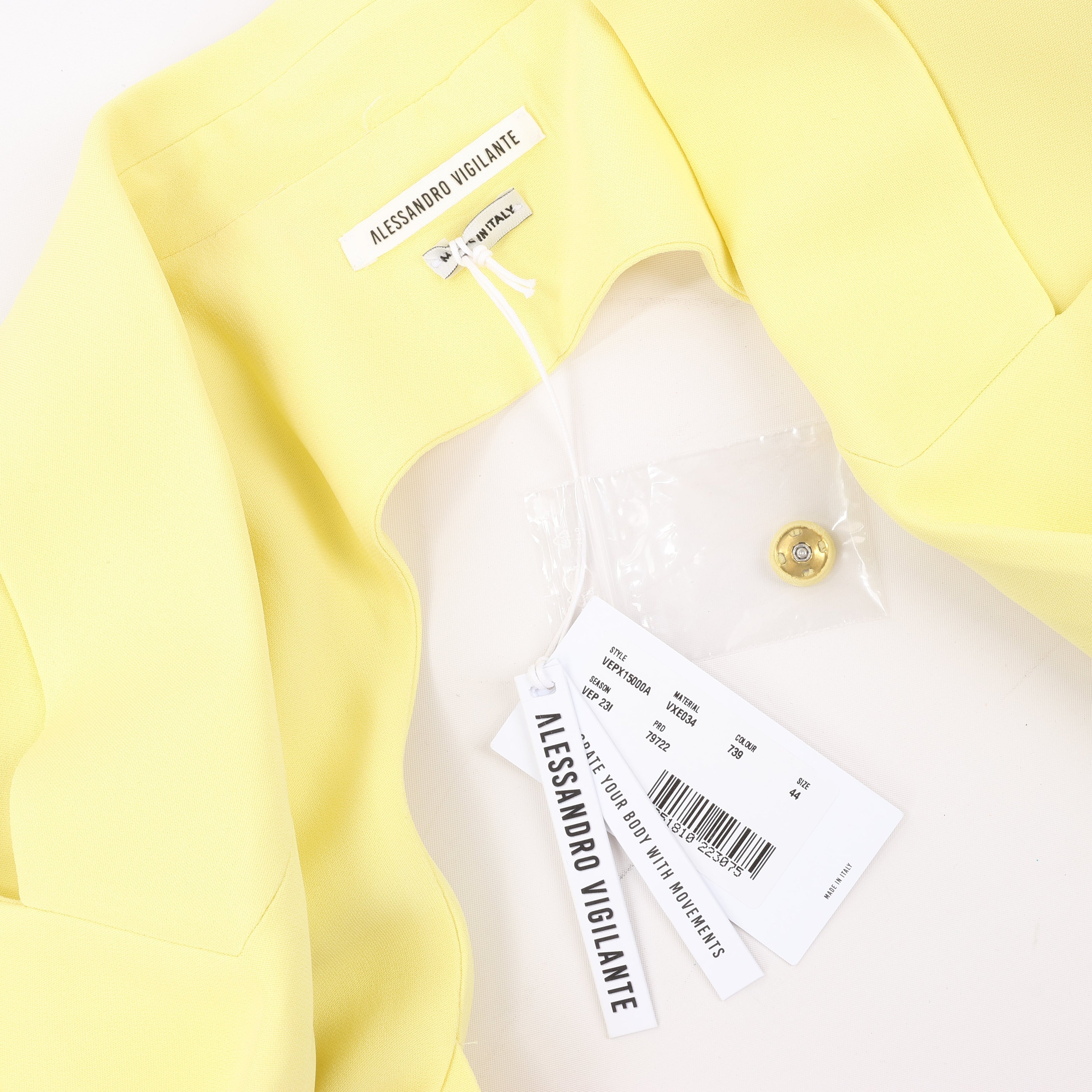 Alessandro Vigilante Yellow Blazer with Coordinating Bra Top, Size 44/40 IT