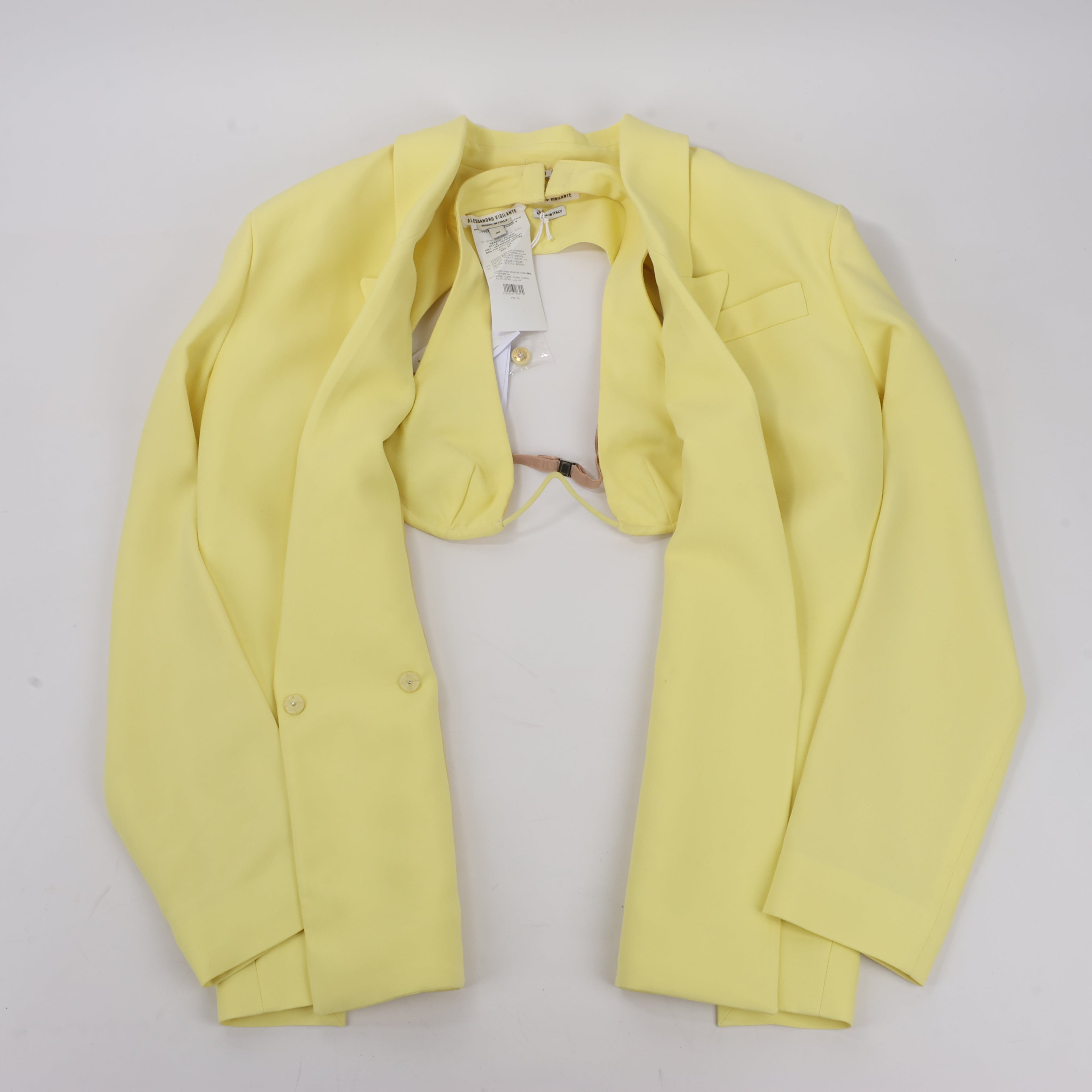 Alessandro Vigilante Yellow Blazer with Coordinating Bra Top, Size 44/40 IT