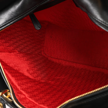 Grand sac à main Christian Dior Lady Dior en cuir Cannage à double compartiment, noir