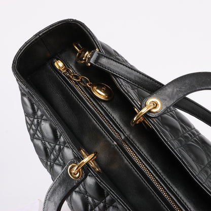 Grand sac à main Christian Dior Lady Dior en cuir Cannage à double compartiment, noir