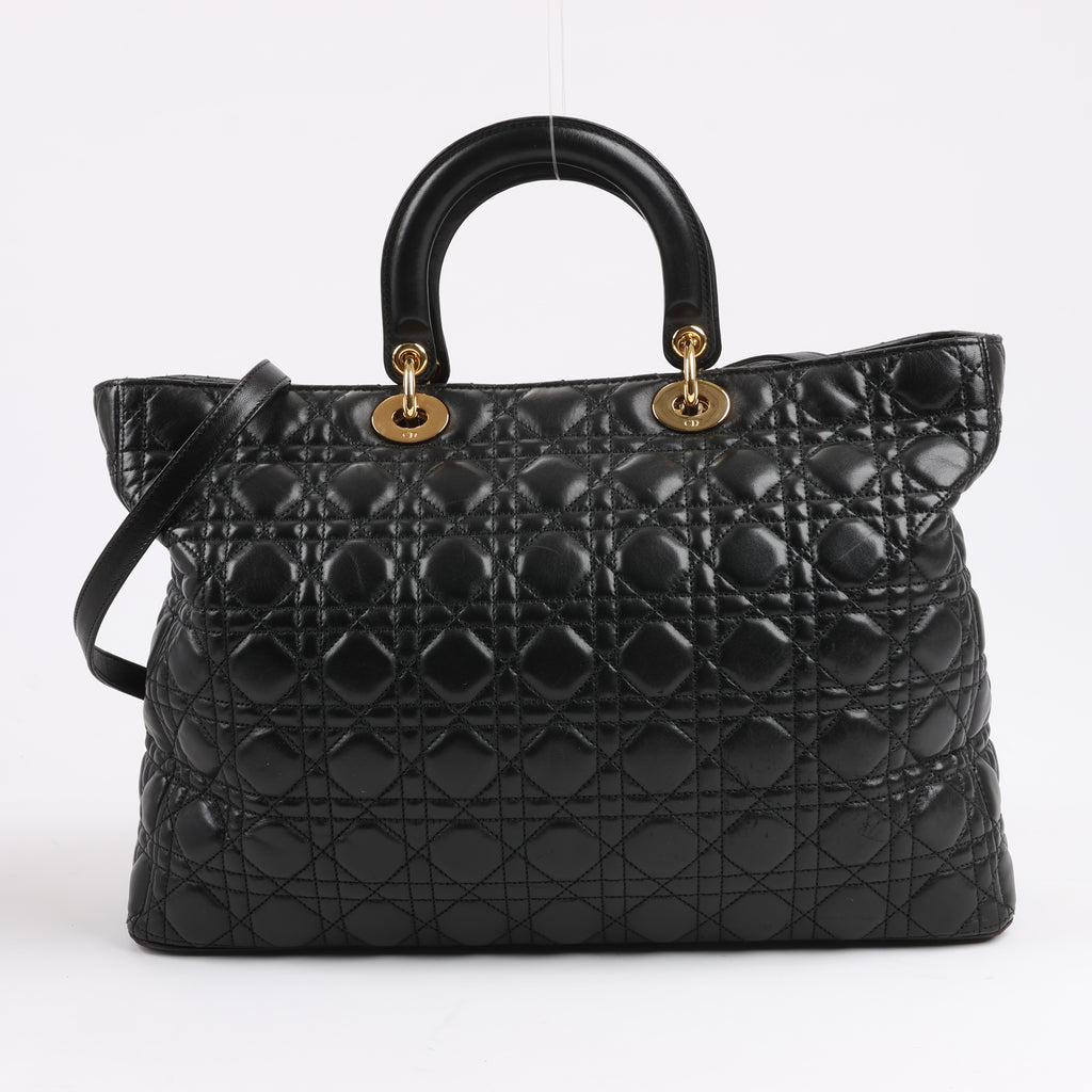 Dior Lady Dior Large Cannage Leather 2Way Handbag in Black