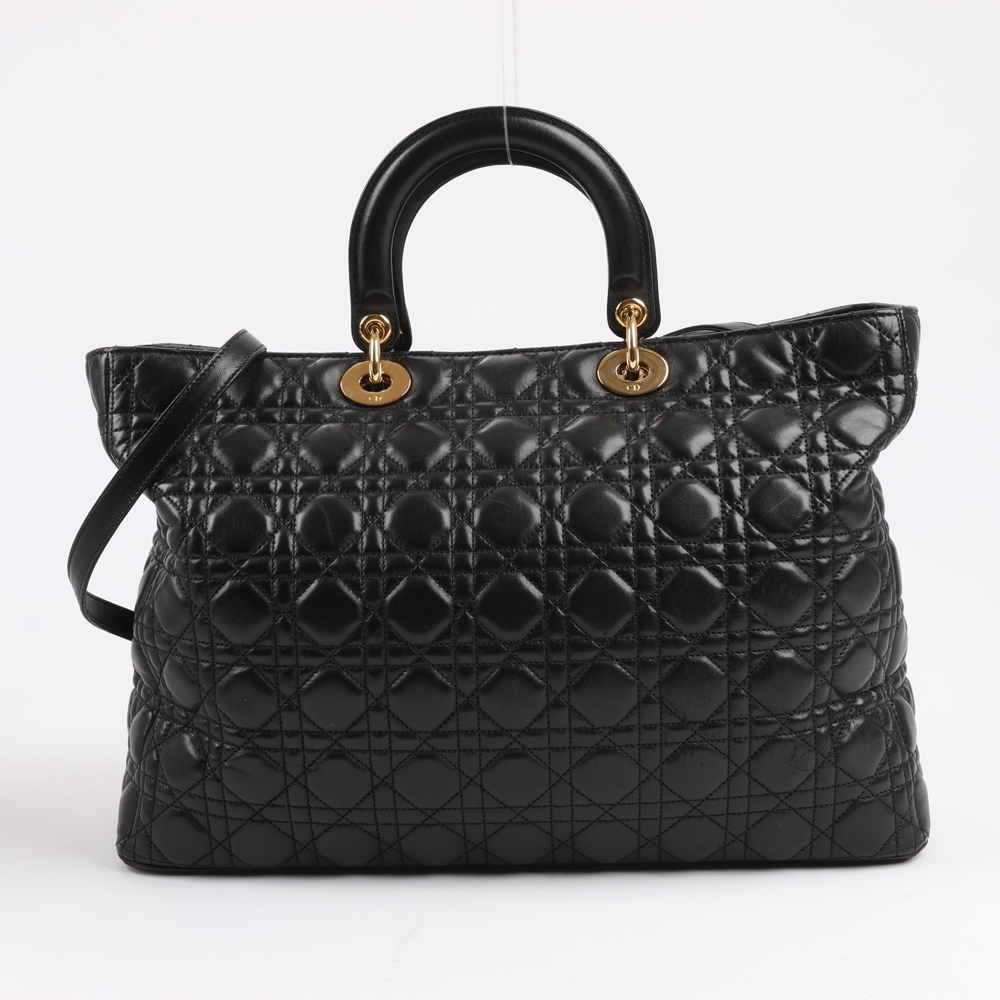 Grand sac à main Christian Dior Lady Dior en cuir Cannage à double compartiment, noir