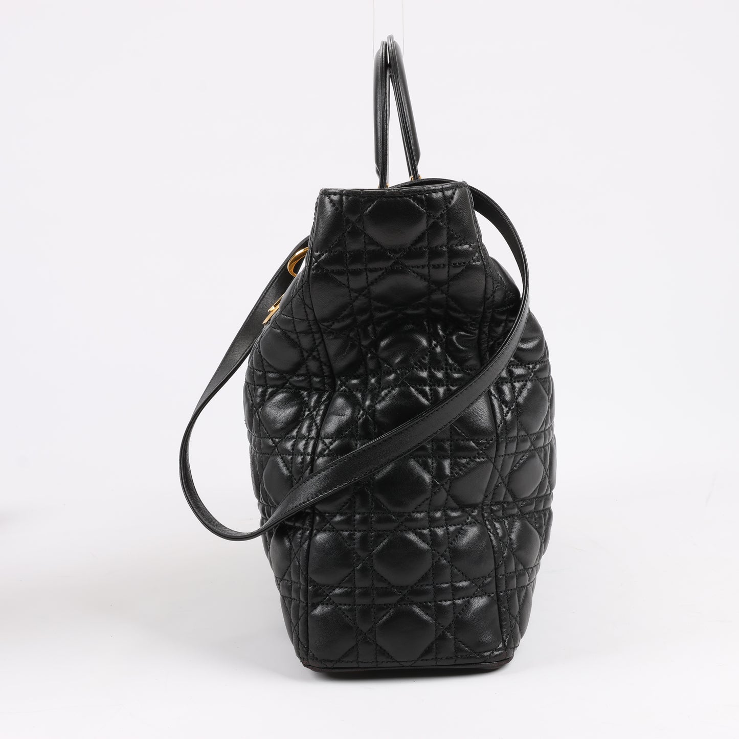 Grand sac à main Christian Dior Lady Dior en cuir Cannage à double compartiment, noir