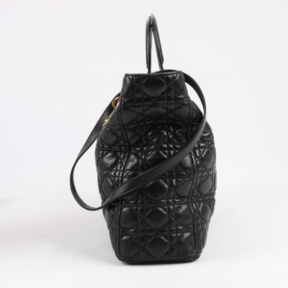 Grand sac à main Christian Dior Lady Dior en cuir Cannage à double compartiment, noir