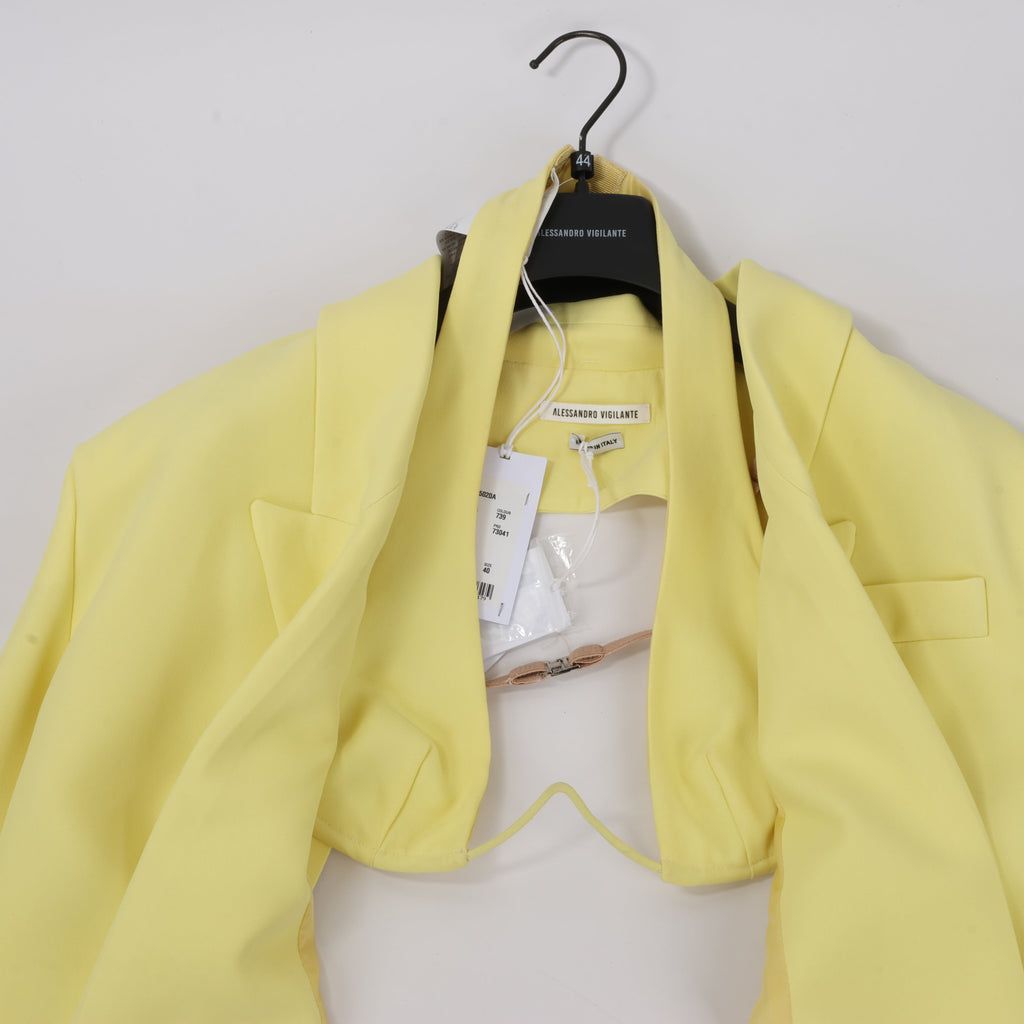 Alessandro Vigilante Yellow Blazer with Coordinating Bra Top, Size 44/40 IT