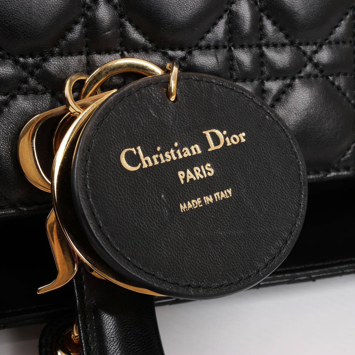 Grand sac à main Christian Dior Lady Dior en cuir Cannage à double compartiment, noir