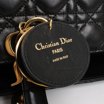 Grand sac à main Christian Dior Lady Dior en cuir Cannage à double compartiment, noir