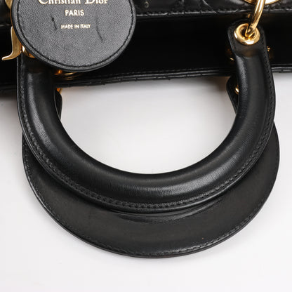 Grand sac à main Christian Dior Lady Dior en cuir Cannage à double compartiment, noir