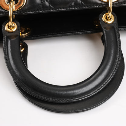 Grand sac à main Christian Dior Lady Dior en cuir Cannage à double compartiment, noir