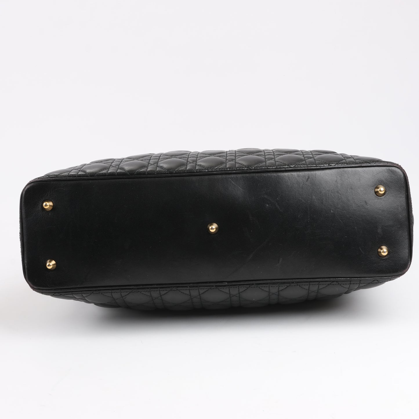 Grand sac à main Christian Dior Lady Dior en cuir Cannage à double compartiment, noir