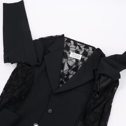 Blazer noir Maison Margiela avec superposition de dentelle, taille 40