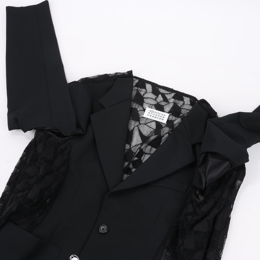 Maison Margiela Schwarzer Blazer mit Spitzenauflage, Größe 40