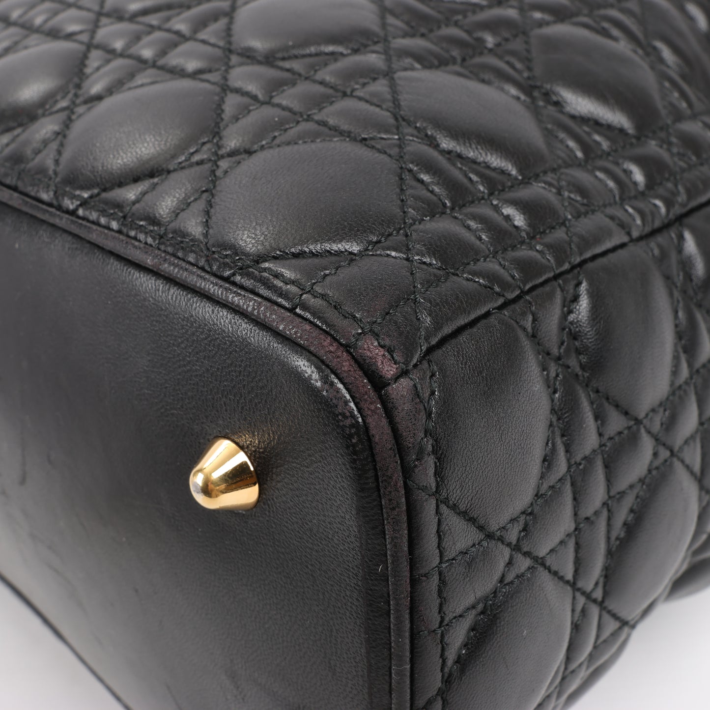 Grand sac à main Christian Dior Lady Dior en cuir Cannage à double compartiment, noir