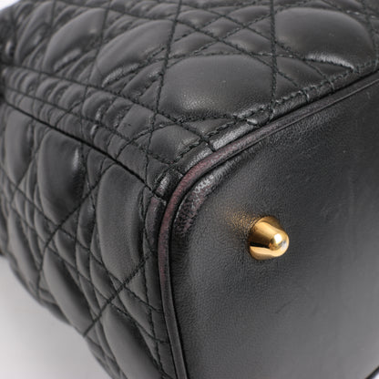 Grand sac à main Christian Dior Lady Dior en cuir Cannage à double compartiment, noir