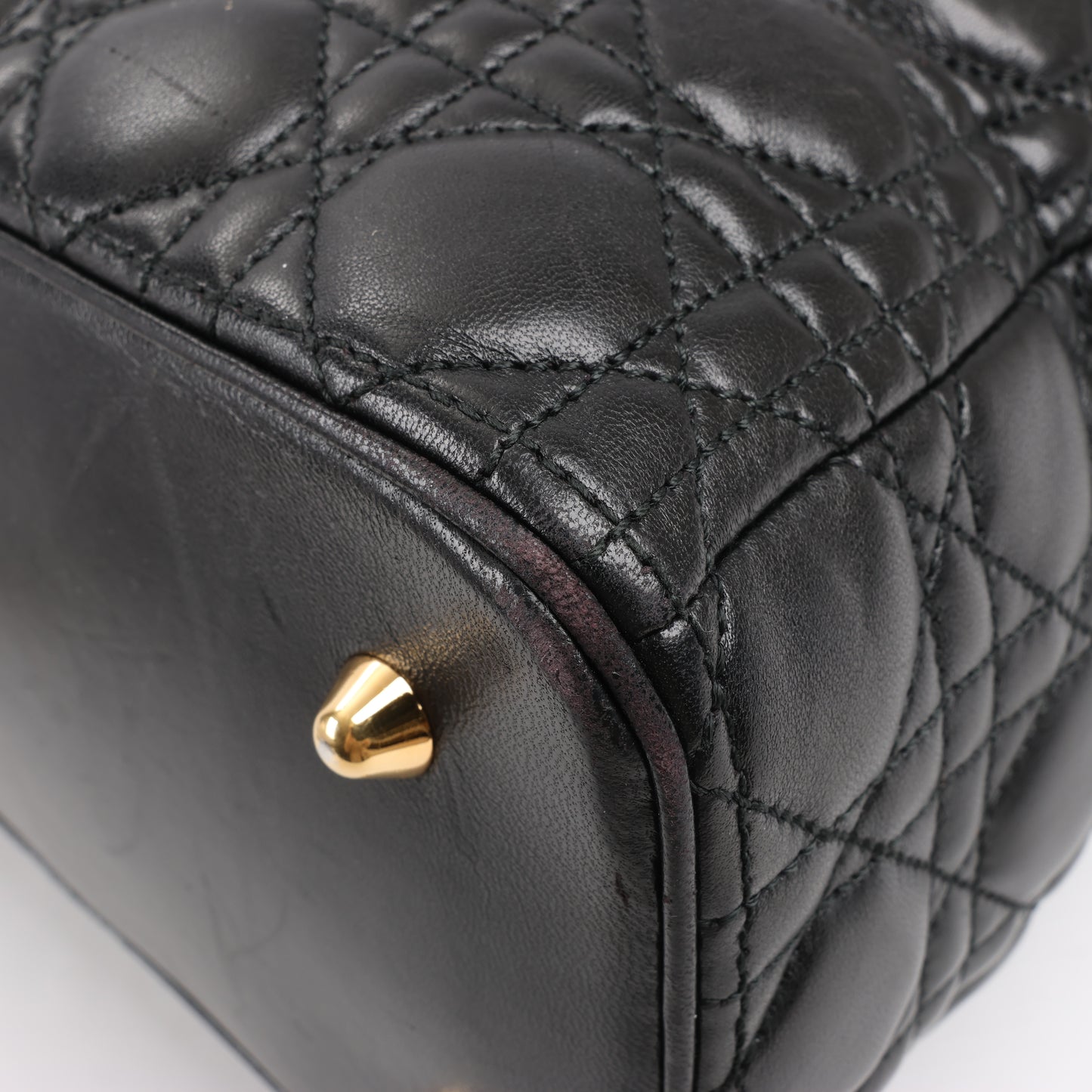 Grand sac à main Christian Dior Lady Dior en cuir Cannage à double compartiment, noir