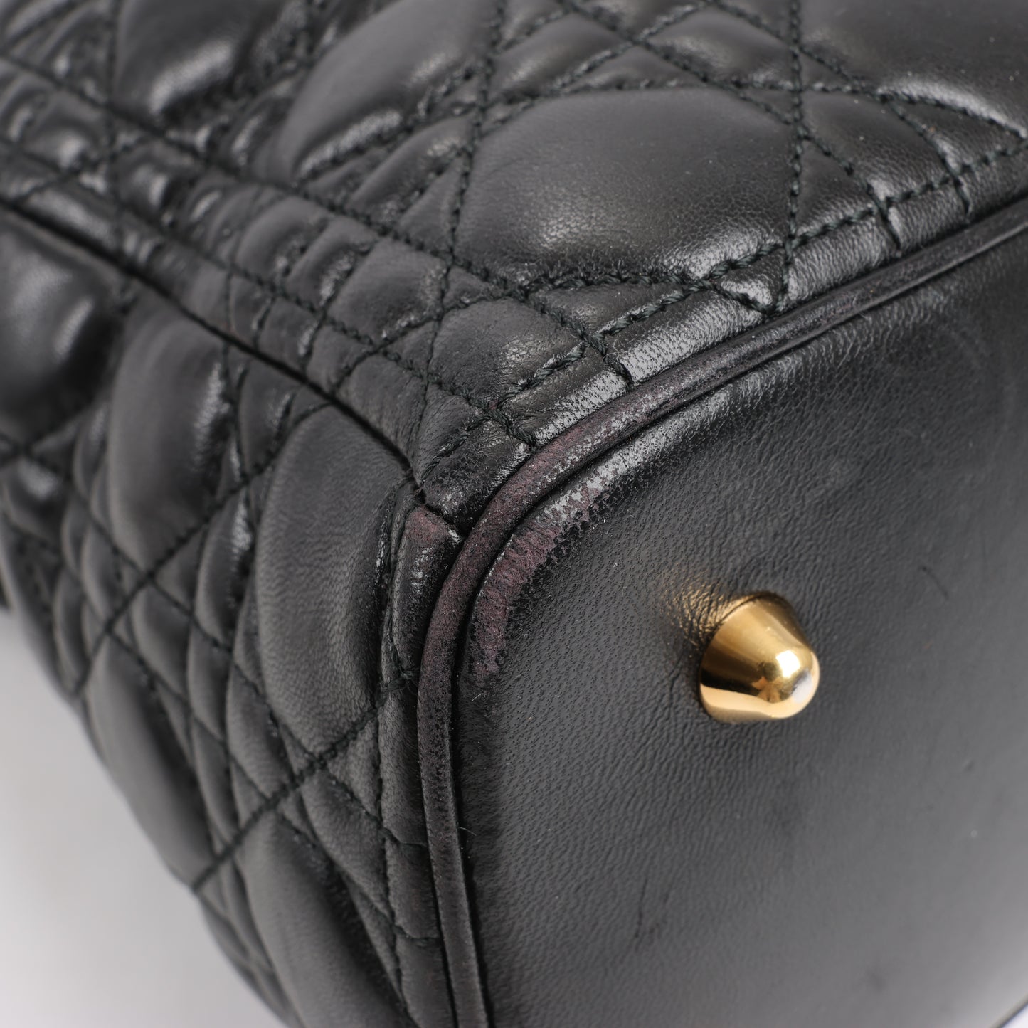 Grand sac à main Christian Dior Lady Dior en cuir Cannage à double compartiment, noir
