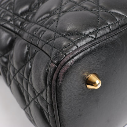 Grand sac à main Christian Dior Lady Dior en cuir Cannage à double compartiment, noir
