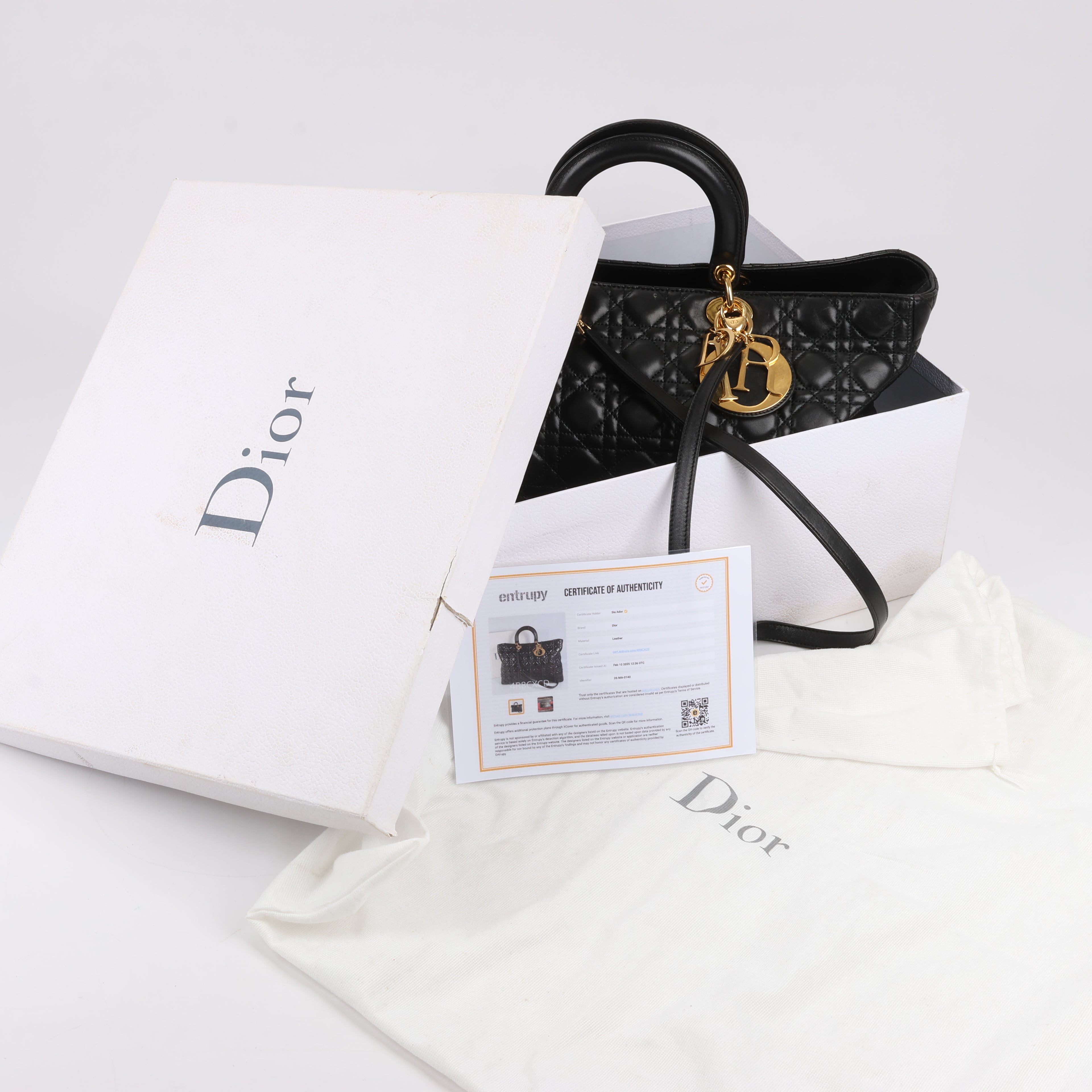 Dior Lady Dior Large Cannage Leather 2Way Handbag in Black