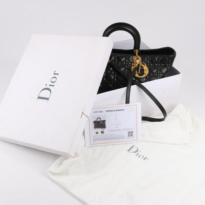 Grand sac à main Christian Dior Lady Dior en cuir Cannage à double compartiment, noir