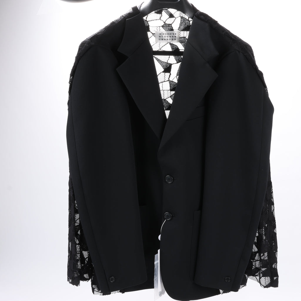 Maison Margiela Black Blazer with Lace Overlay, Size 40