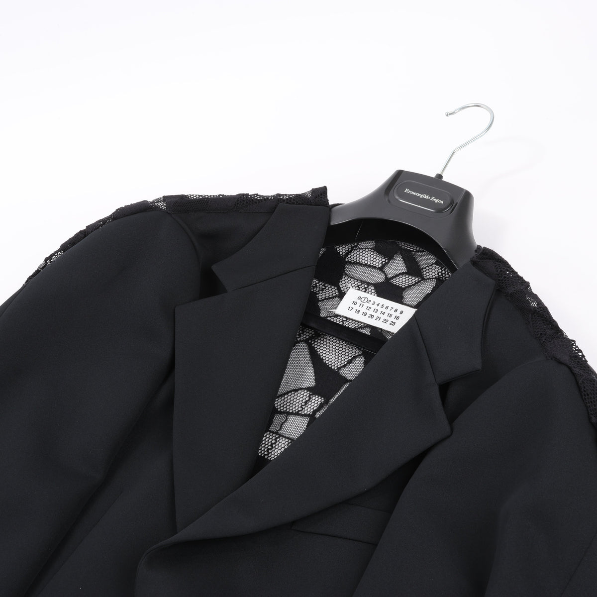 Maison Margiela Black Blazer with Lace Overlay, Size 40