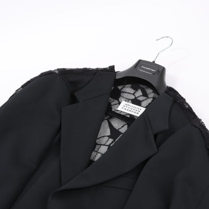 Blazer noir Maison Margiela avec superposition de dentelle, taille 40