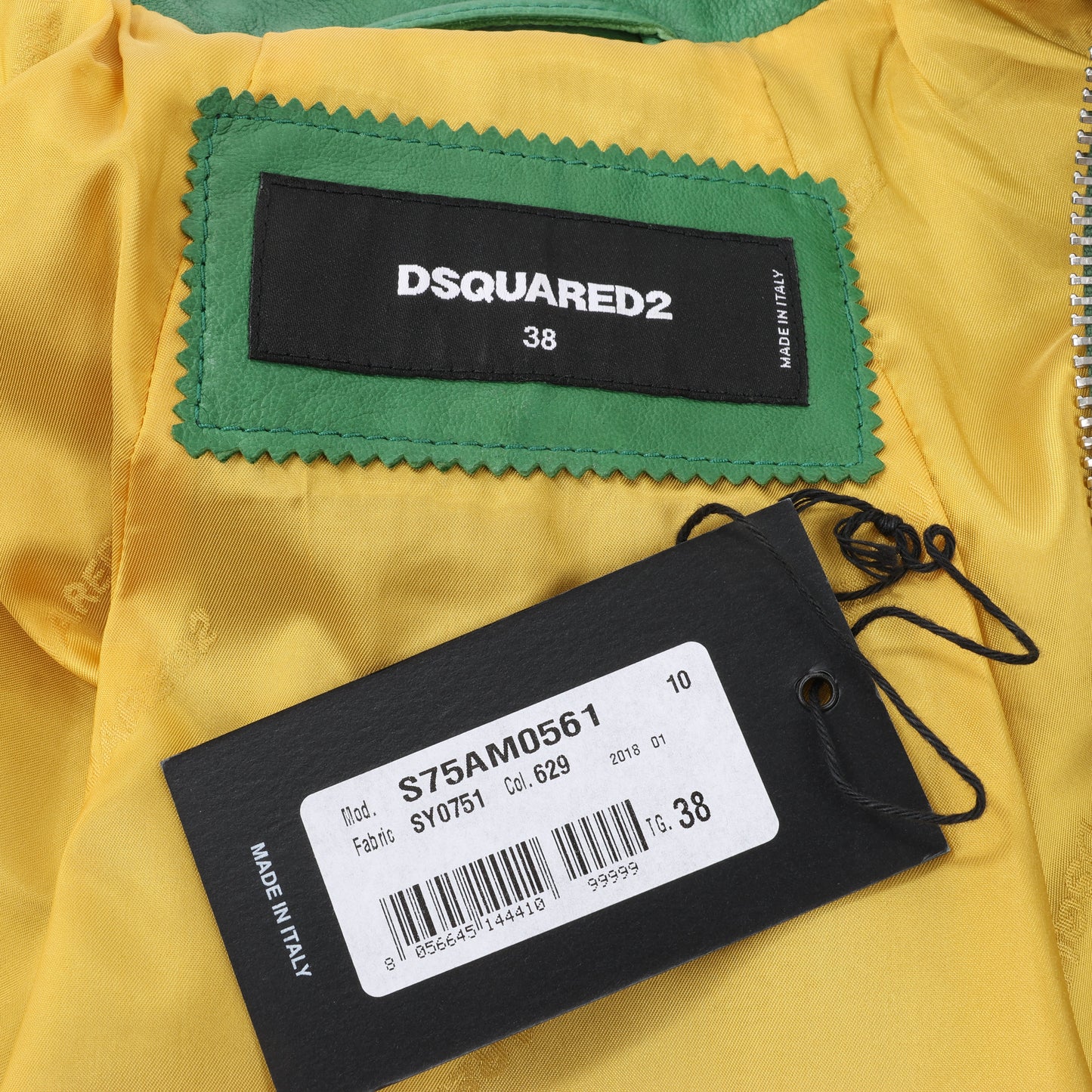 DSQUARED2 Grüne Leder-Cape-Jacke, Stil S75AM0561, Größe 38