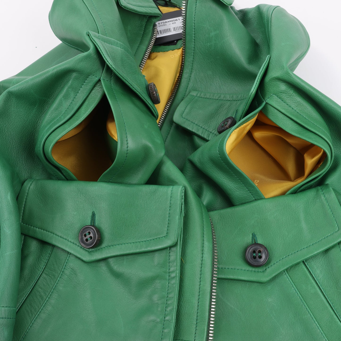 DSQUARED2 Grüne Leder-Cape-Jacke, Stil S75AM0561, Größe 38