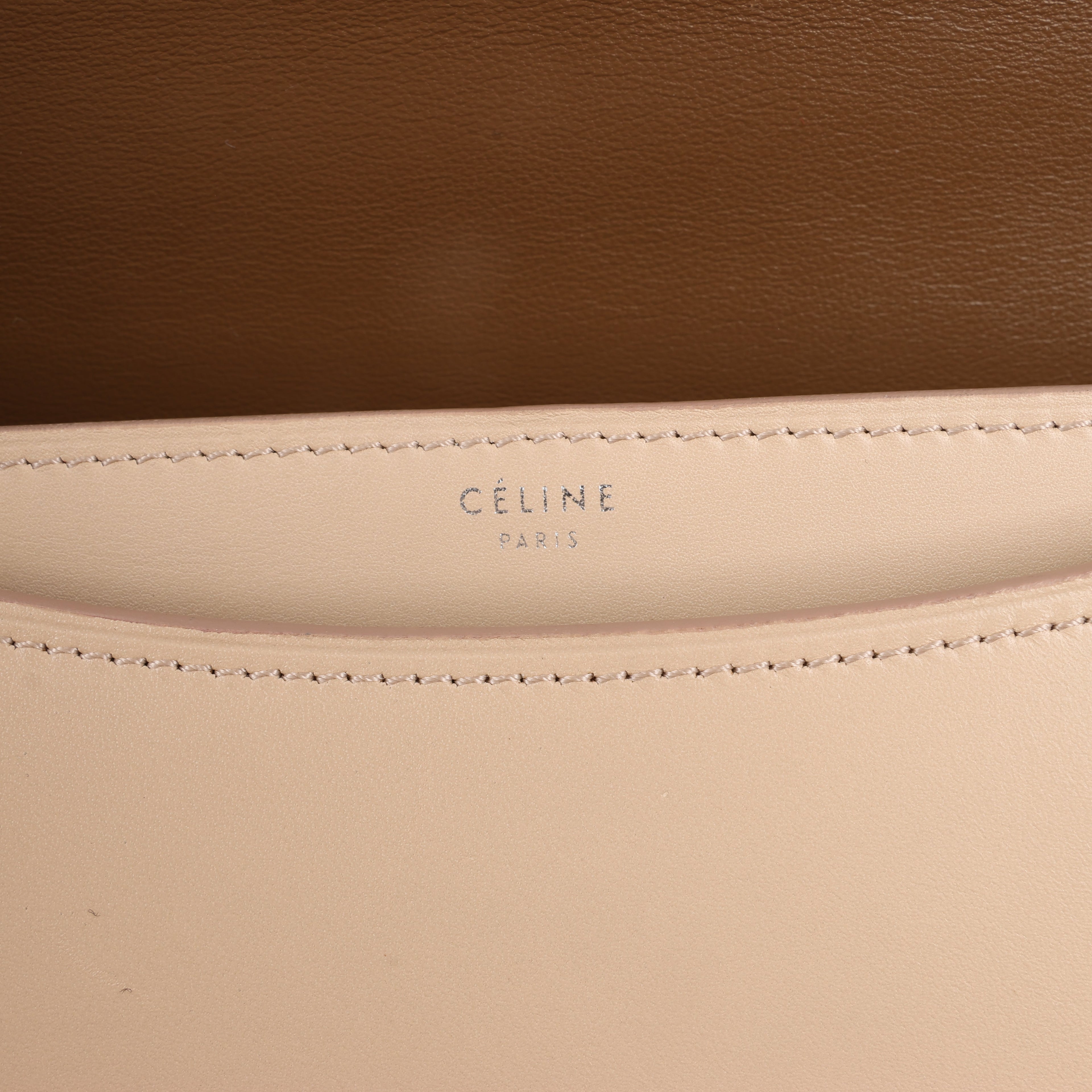 Celine Case Flap Leather Chain Shoulder Bag in Beige