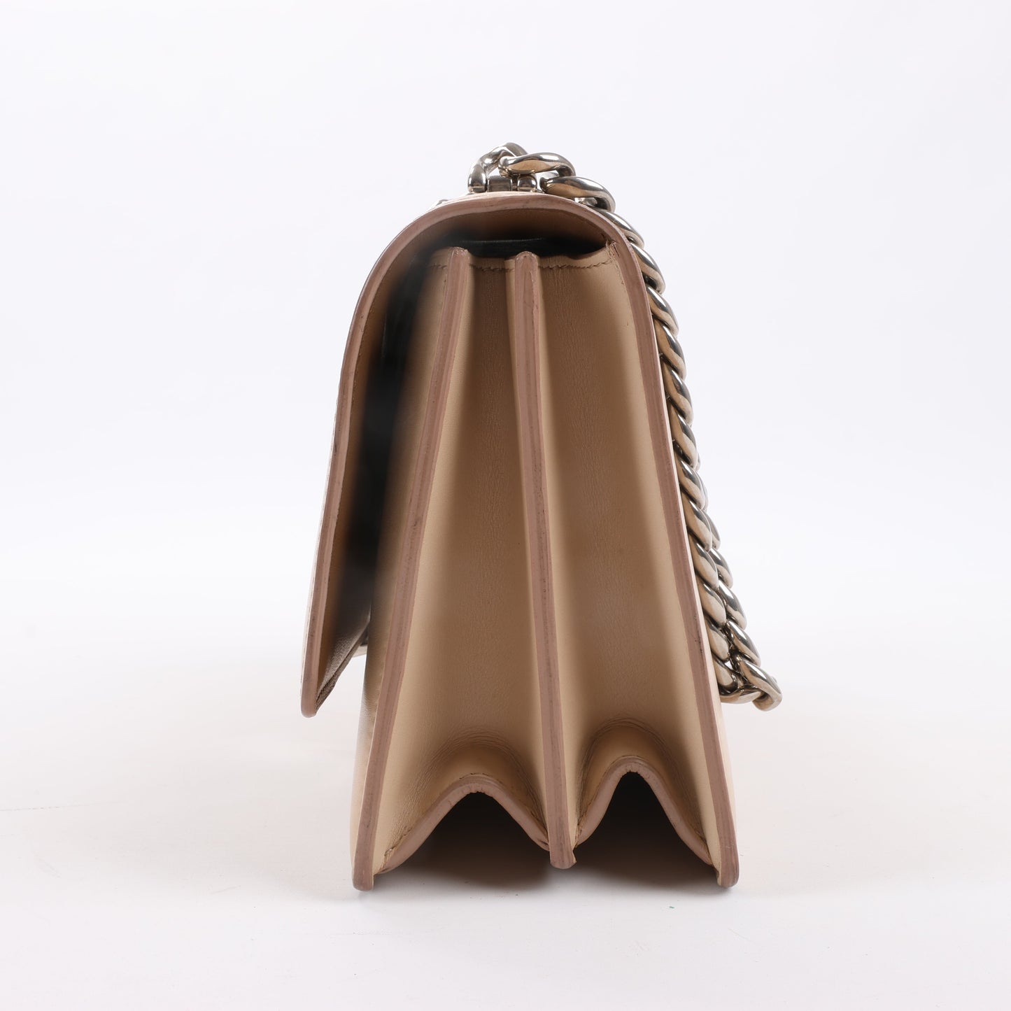 Sac à bandoulière en cuir à rabat Celine avec chaîne, beige