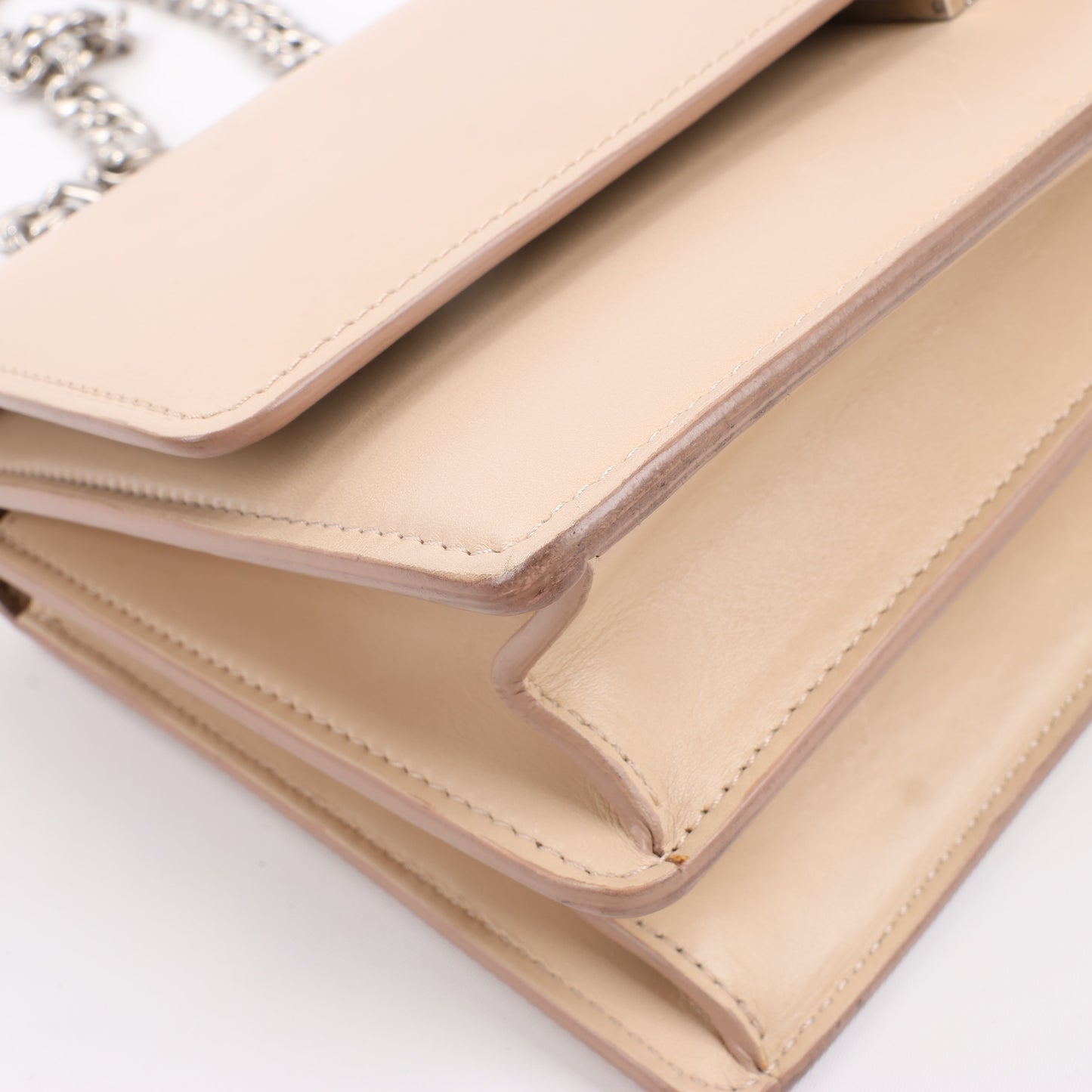 Celine Case Flap Leather Chain Shoulder Bag in Beige