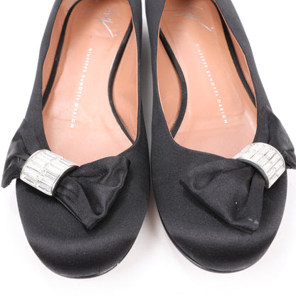 Giuseppe Zanotti Black Ballet Flats with Bow in Size 37 EU