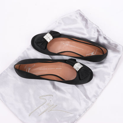 Giuseppe Zanotti Black Ballet Flats with Bow in Size 37 EU
