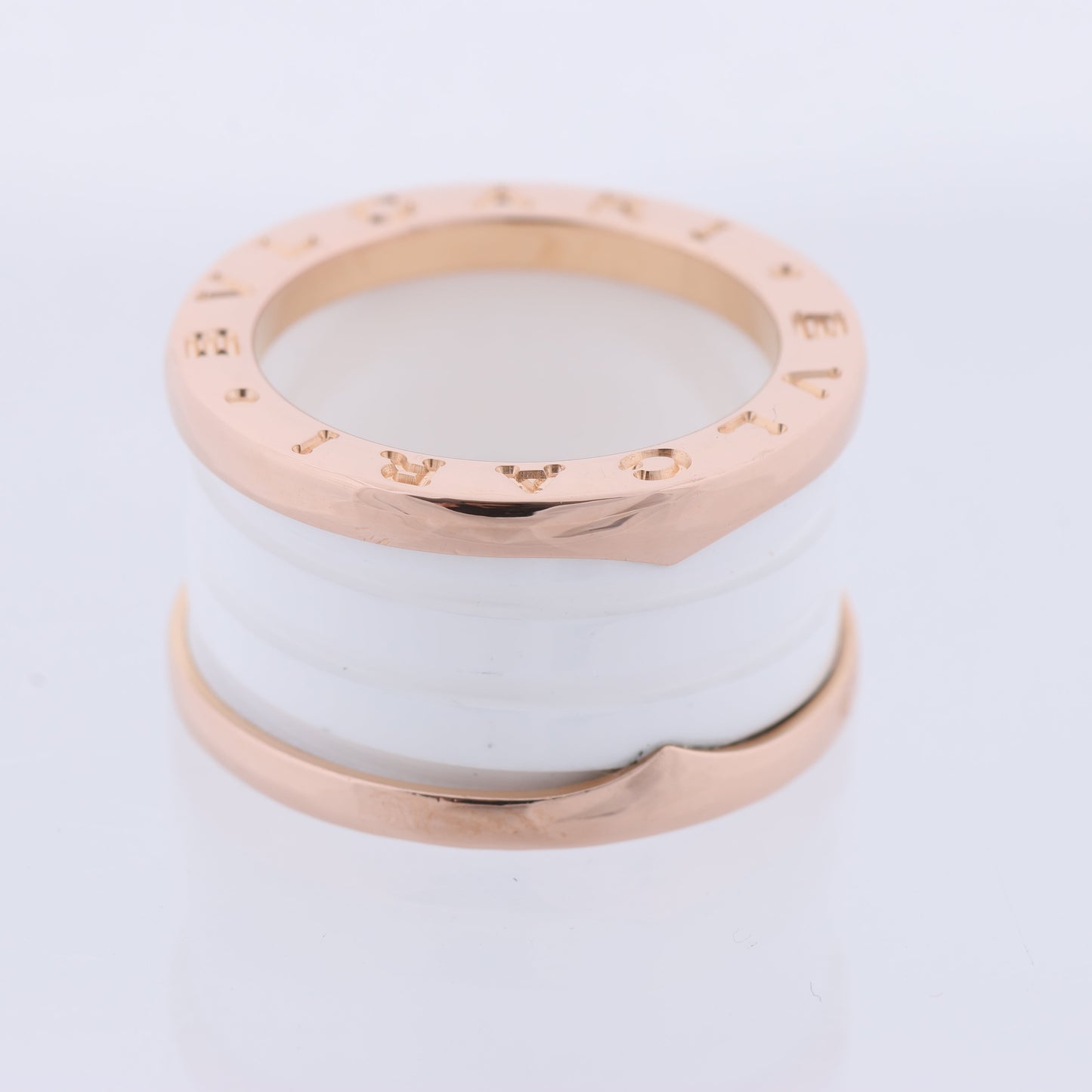 Bvlgari B.Zero1 Ring in 750 Pink Gold and White Ceramic (9.4g, Size 49)