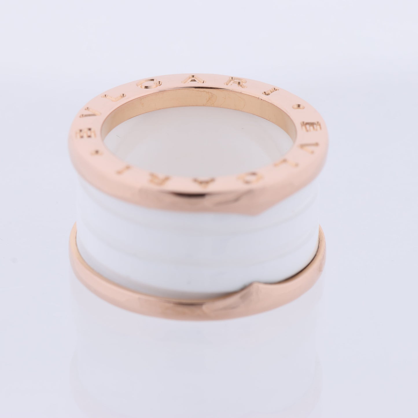 Bvlgari B.Zero1 Ring in 750 Pink Gold and White Ceramic (9.4g, Size 49)
