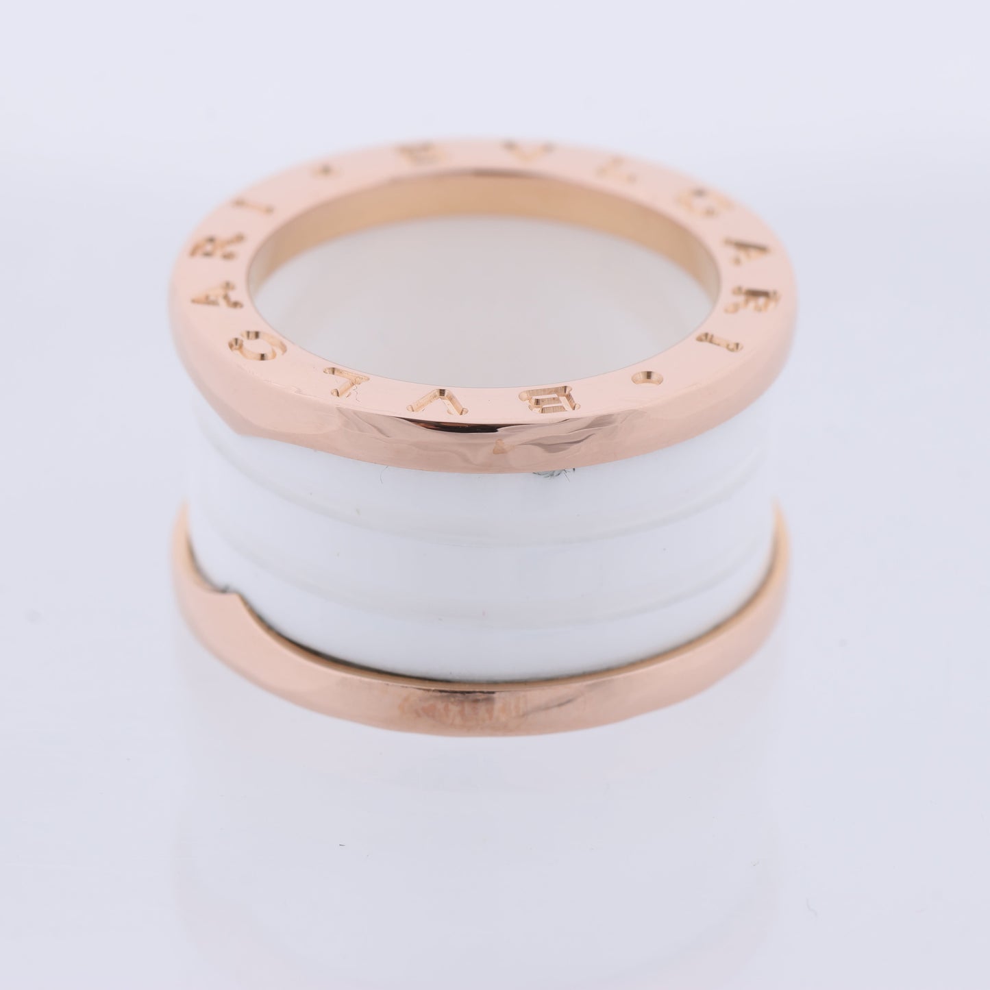 Bvlgari B.Zero1 Ring in 750 Pink Gold and White Ceramic (9.4g, Size 49)