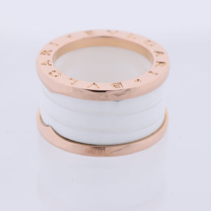 Bvlgari B.Zero1 Ring in 750 Pink Gold and White Ceramic (9.4g, Size 49)