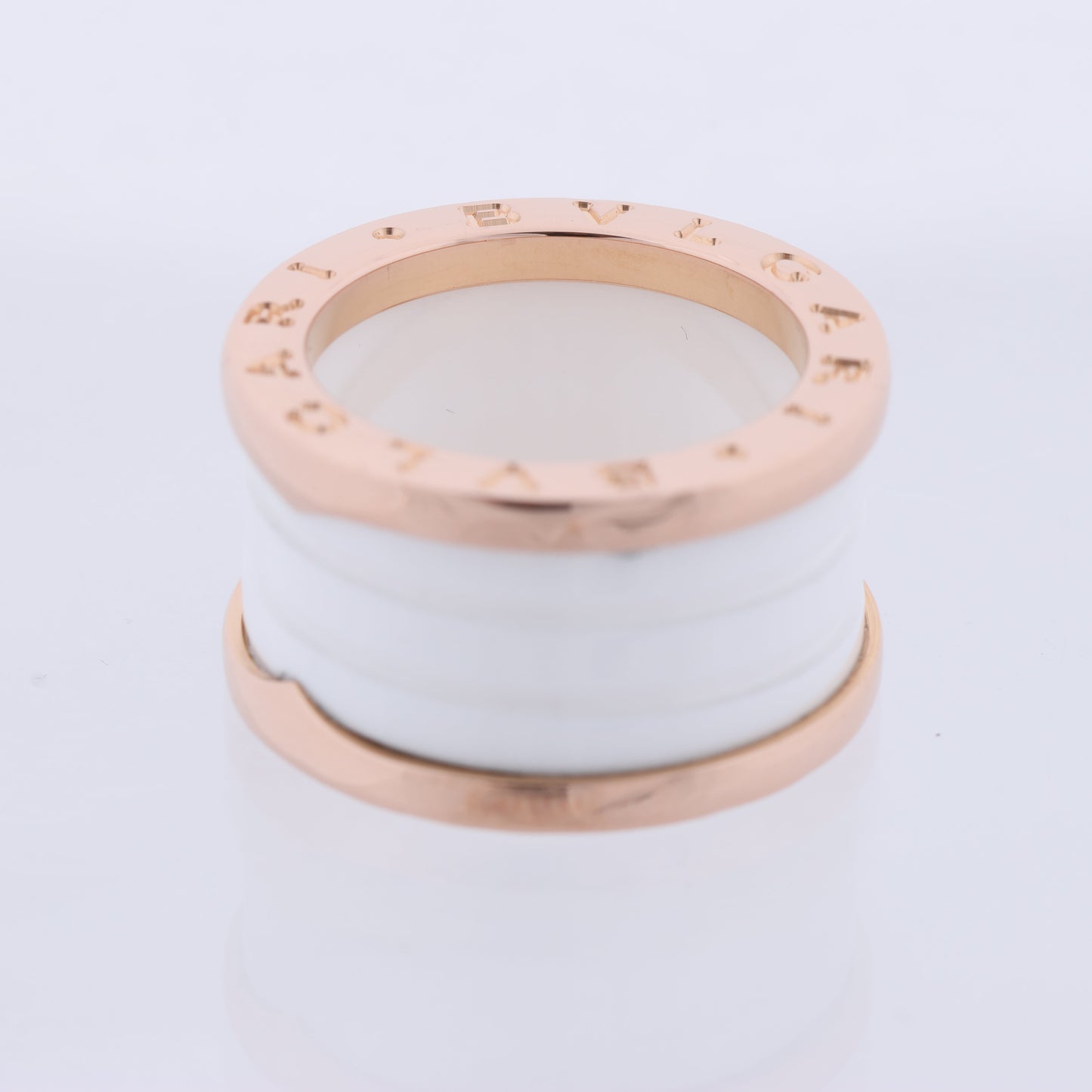 Bvlgari B.Zero1 Ring in 750 Pink Gold and White Ceramic (9.4g, Size 49)