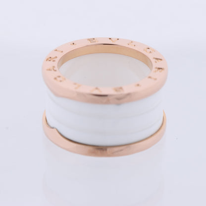 Bvlgari B.Zero1 Ring in 750 Pink Gold and White Ceramic (9.4g, Size 49)