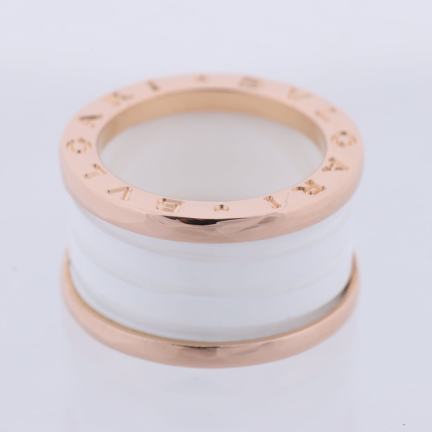 Bvlgari B.Zero1 Ring in 750 Pink Gold and White Ceramic (9.4g, Size 49)