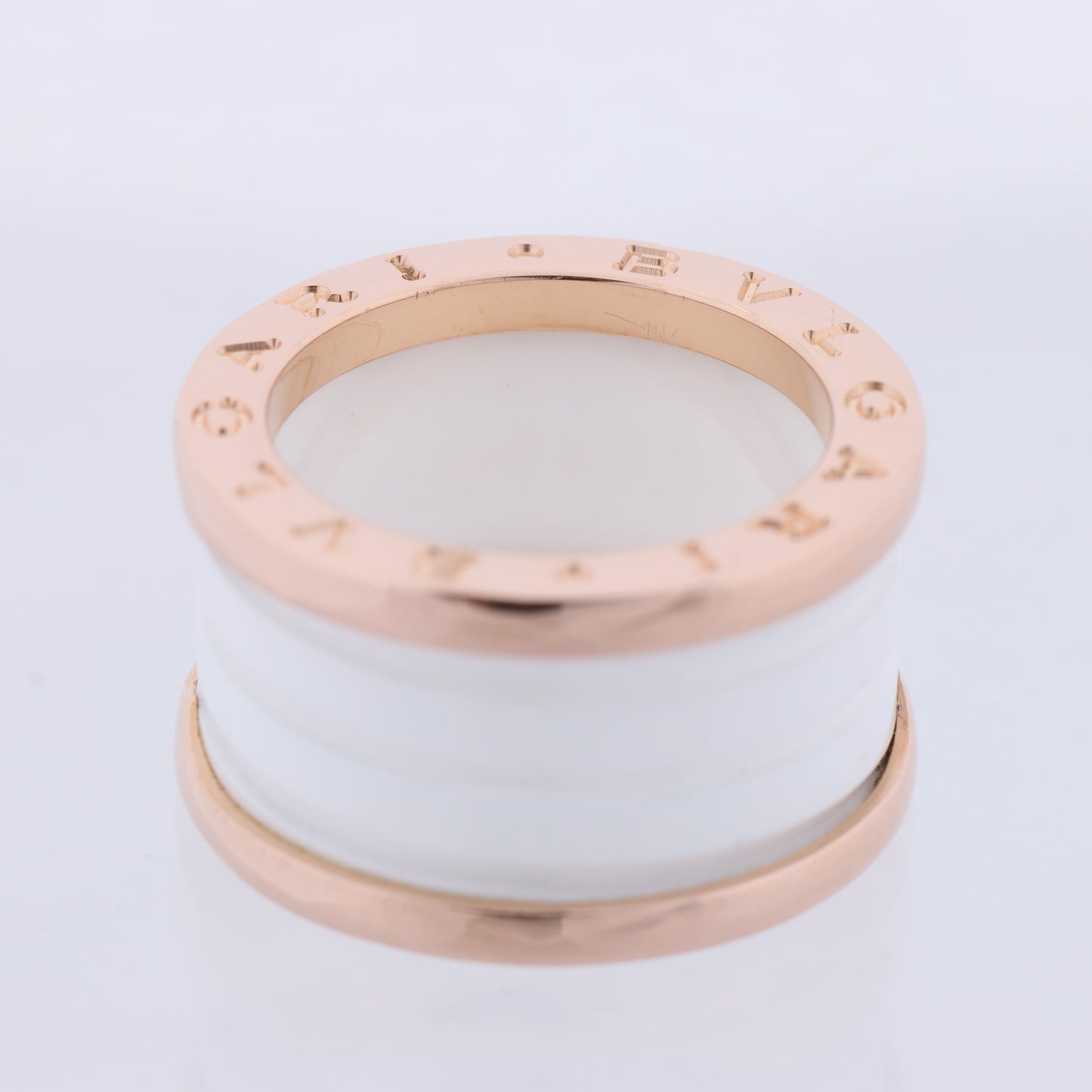 Bvlgari B.Zero1 Ring in 750 Pink Gold and White Ceramic (9.4g, Size 49)