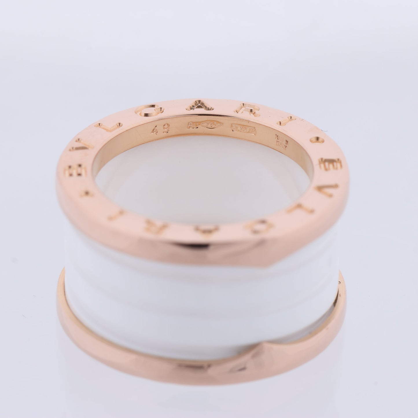 Bvlgari B.Zero1 Ring in 750 Pink Gold and White Ceramic (9.4g, Size 49)