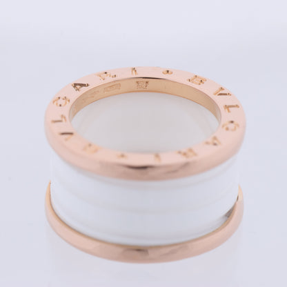 Bvlgari B.Zero1 Ring in 750 Pink Gold and White Ceramic (9.4g, Size 49)