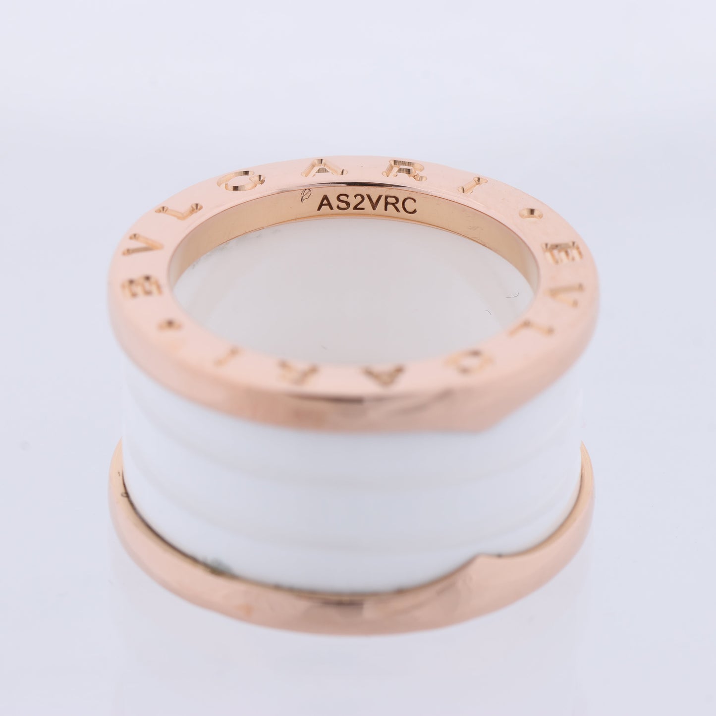 Bvlgari B.Zero1 Ring in 750 Pink Gold and White Ceramic (9.4g, Size 49)