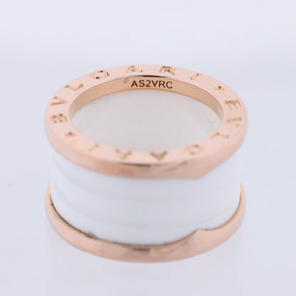 Bvlgari B.Zero1 Ring in 750 Pink Gold and White Ceramic (9.4g, Size 49)