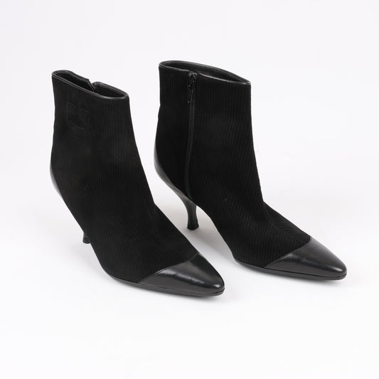Ferragamo Gancini Leather & Suede Ankle Boots in Black, Size 4.5 US
