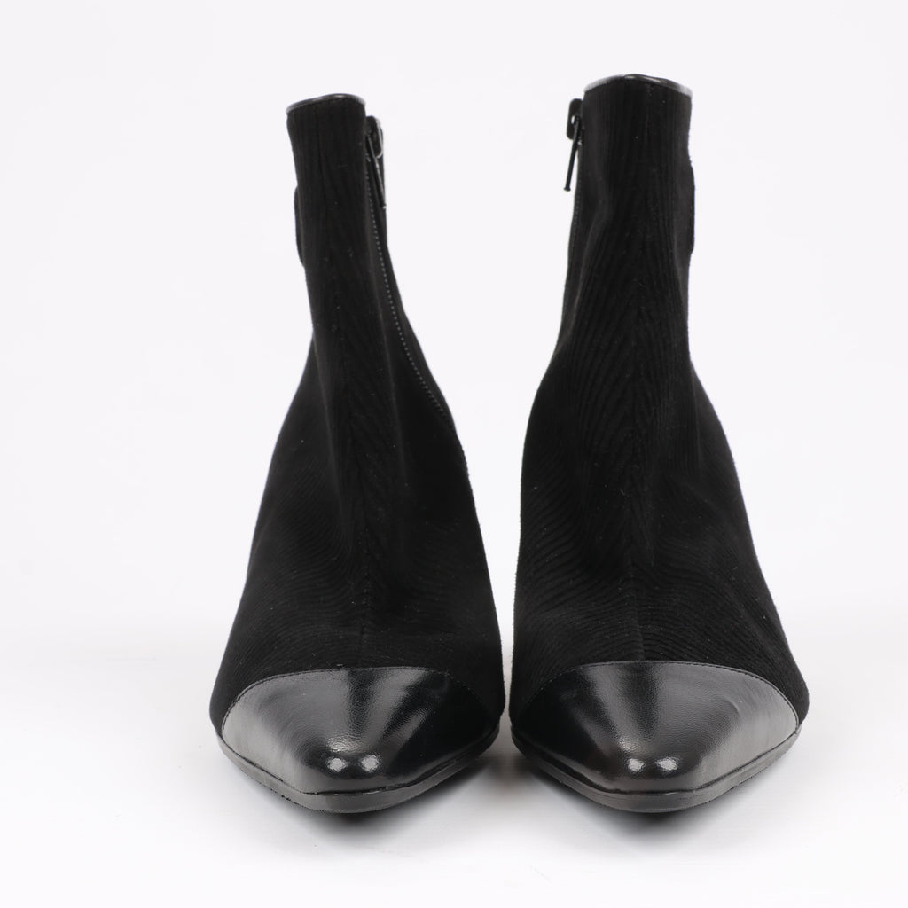 Salvatore Ferragamo Gancini Leather & Suede Ankle Boots in Black, Size 4.5 US