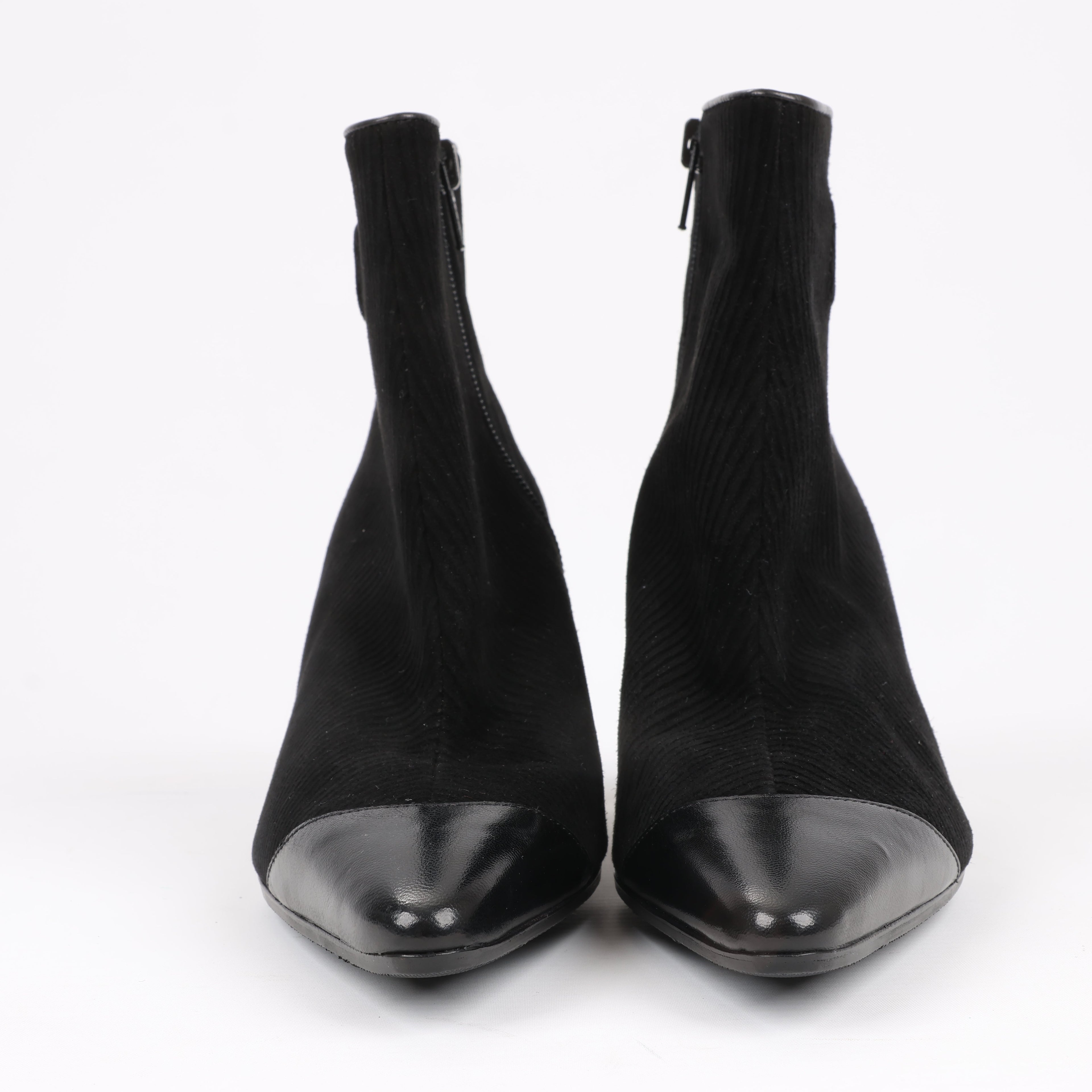 Salvatore Ferragamo Gancini Leather & Suede Ankle Boots in Black, Size 4.5 US