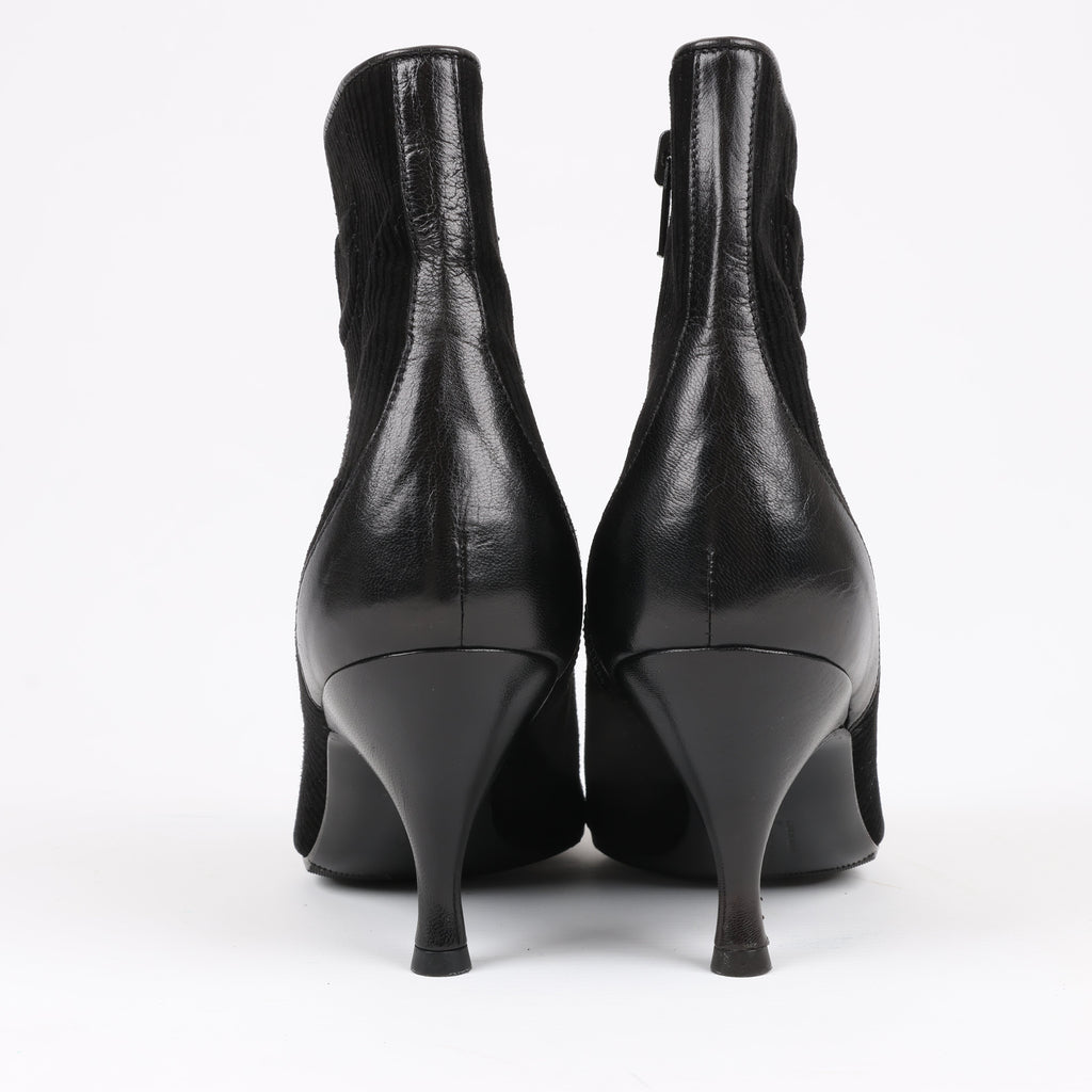 Salvatore Ferragamo Gancini Leather & Suede Ankle Boots in Black, Size 4.5 US
