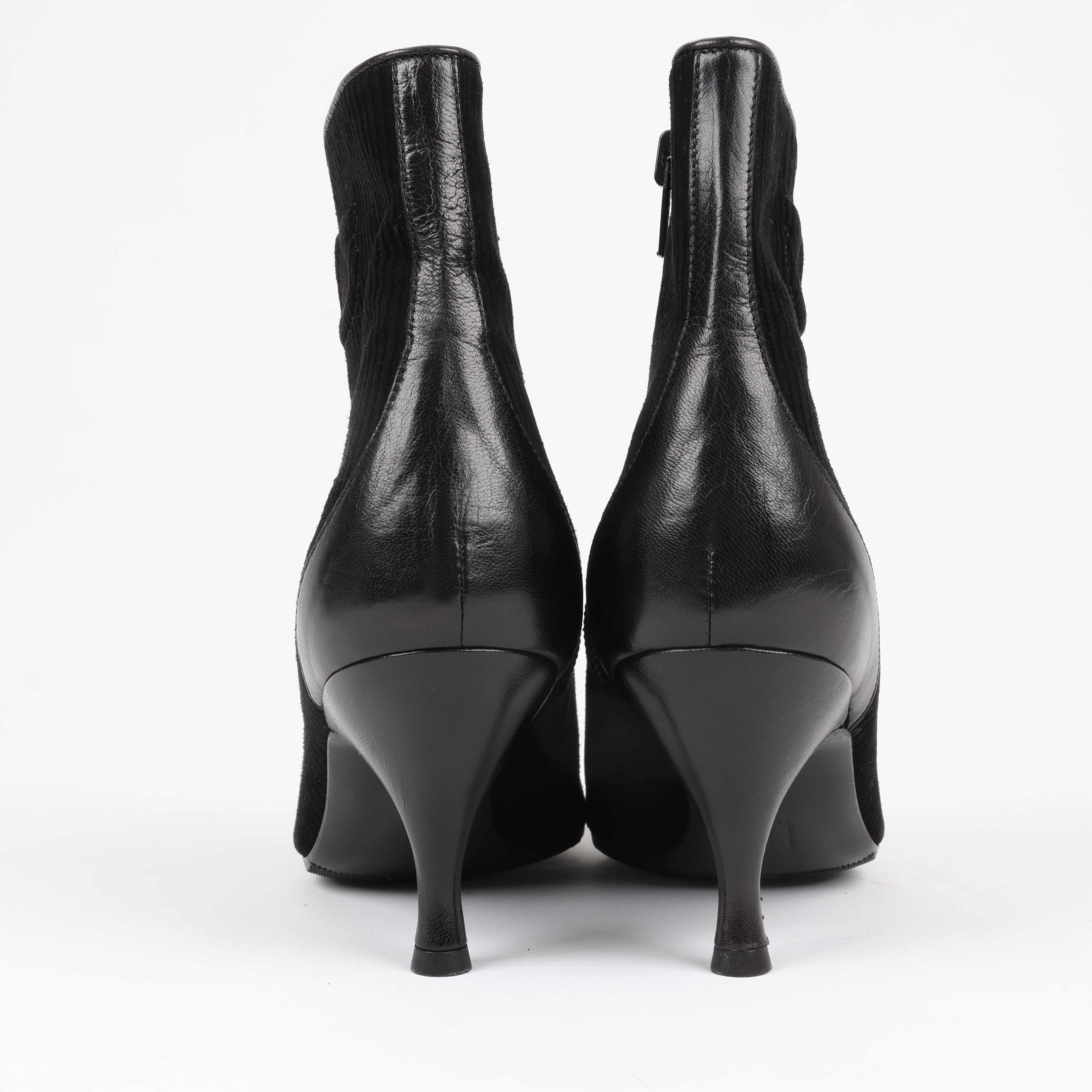 Salvatore Ferragamo Gancini Leather & Suede Ankle Boots in Black, Size 4.5 US
